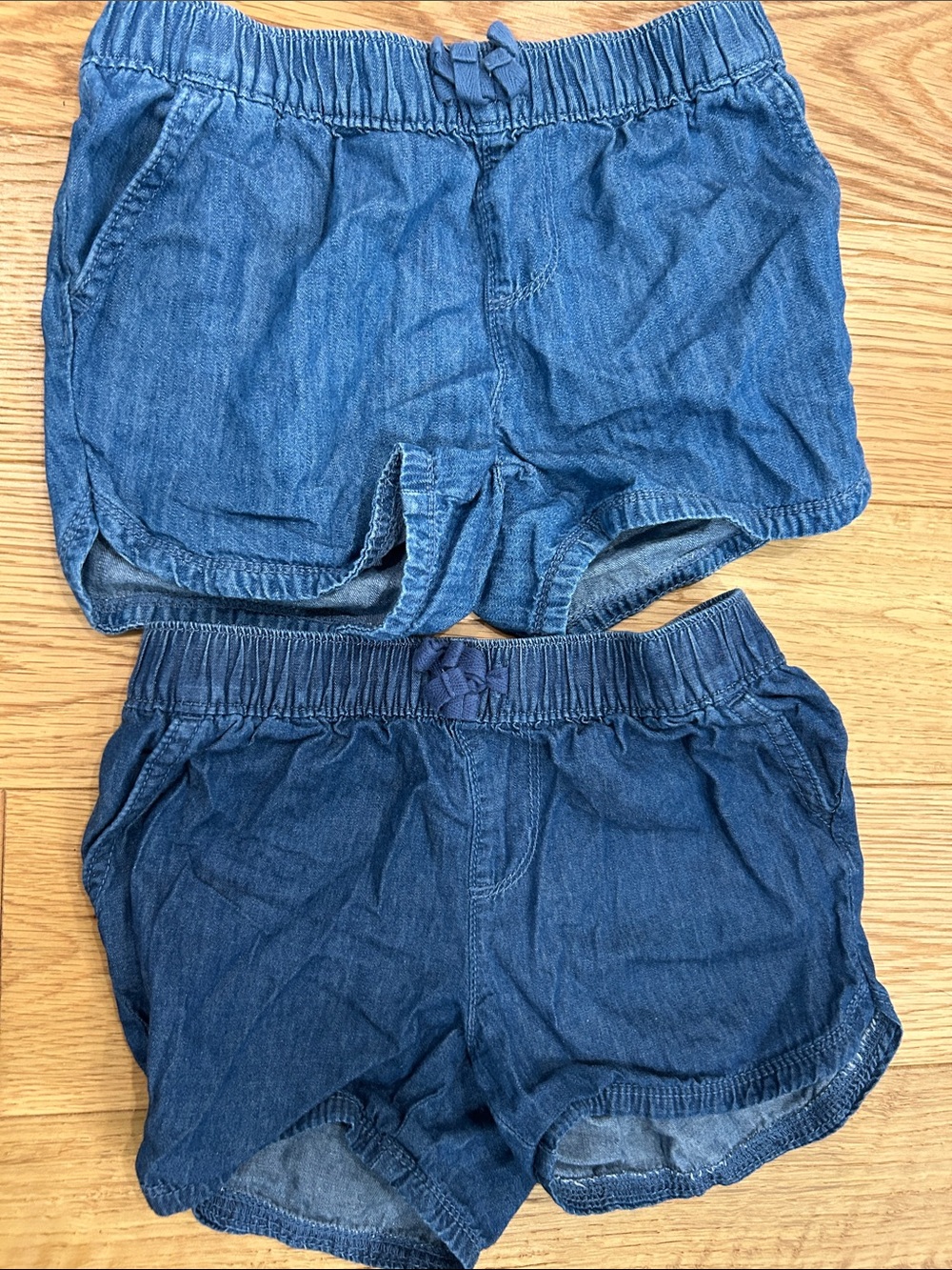 Children’s Pair 2 Pairs Kids Denim-Look Elastic Waist Shorts - Blue 6x/7